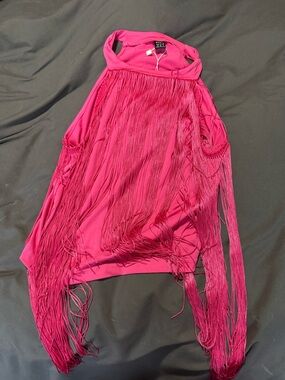 SHEIN Hot Pink Fringe Halter Tank Top